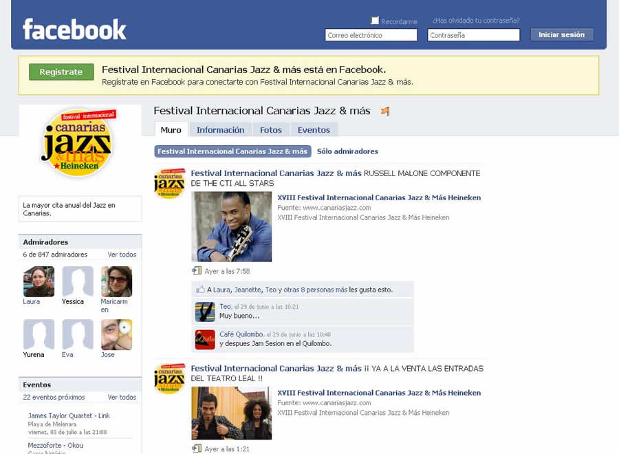 NUMEROSOS ADMIRADORES DEL FESTIVAL EN FACEBOOK